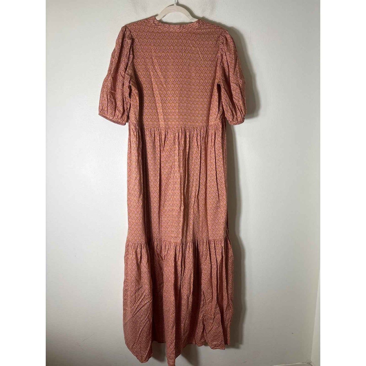 Ann Taylor Peach Paisley Cotton Half Puff Sleeve Maxi Dress Sz S