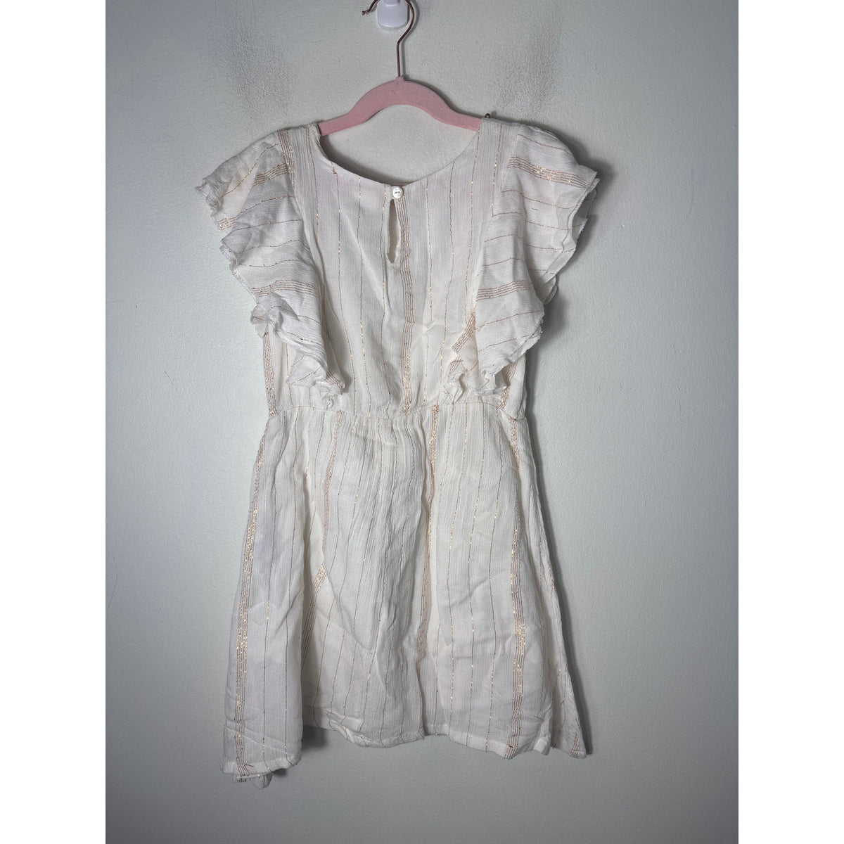 Girls Derhy Kids White Flutter Sleeve Cotton Dress Sz 8/10