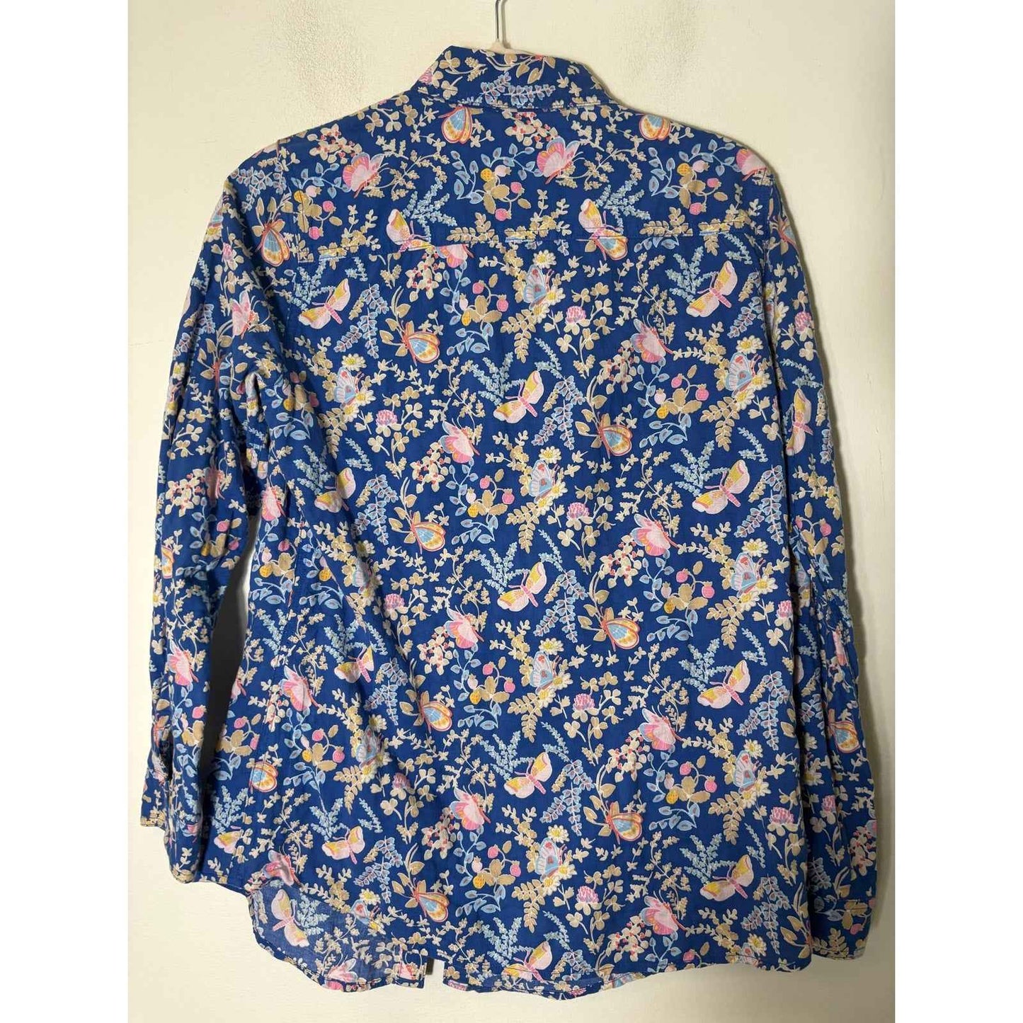 J. McLaughlin Blue Floral and Butterfly Button Up Shirt Sz S