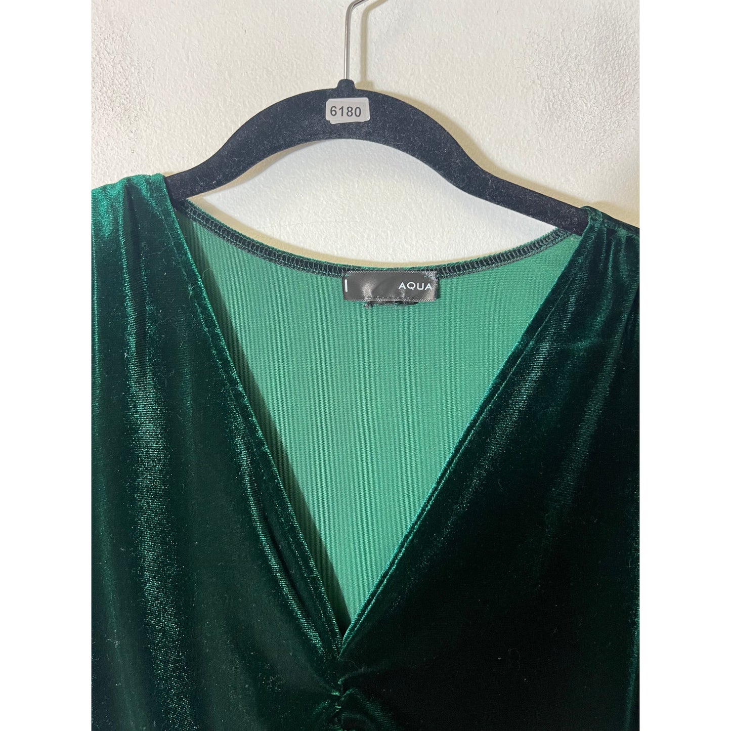 Aqua Green Velvet V Neck Dress Fits like girls Sz 14
