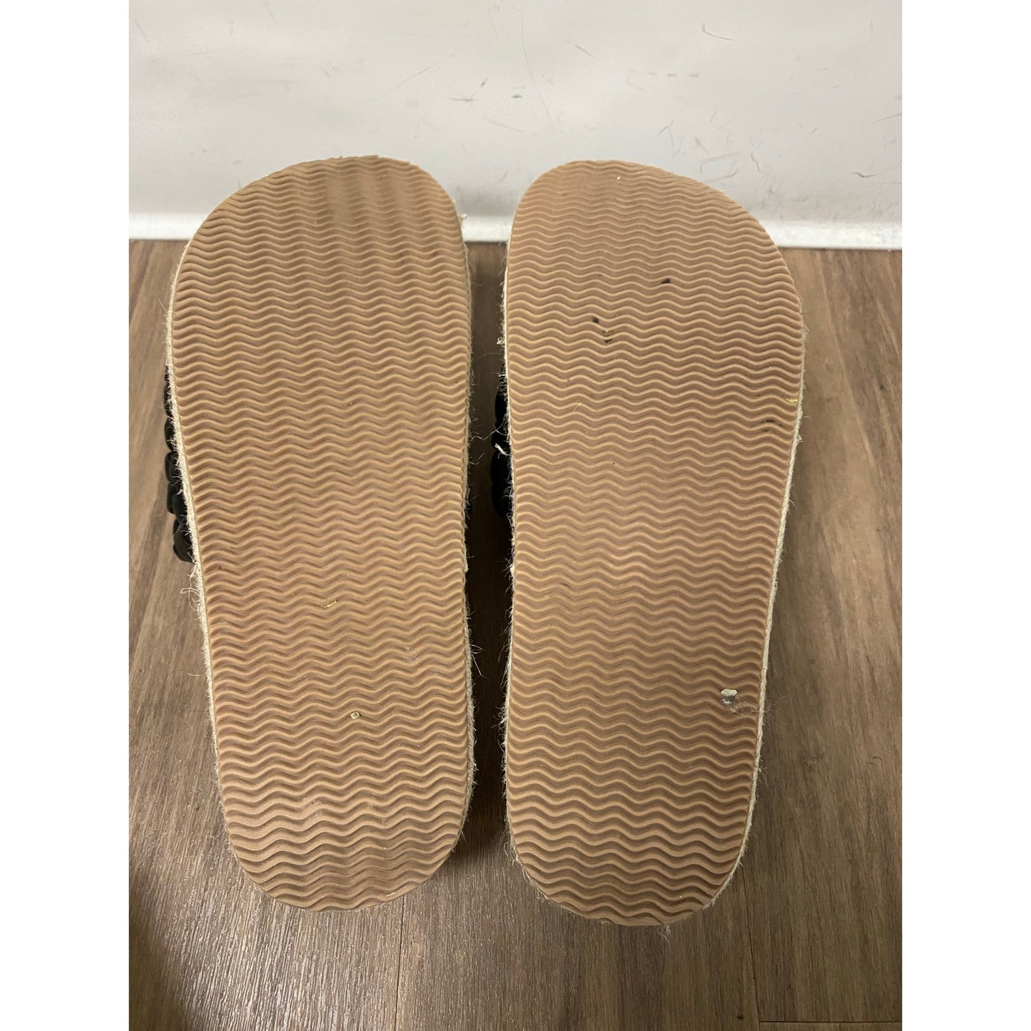 Alias Mae Black Braided Leather Stacked Slides Sz 8.5