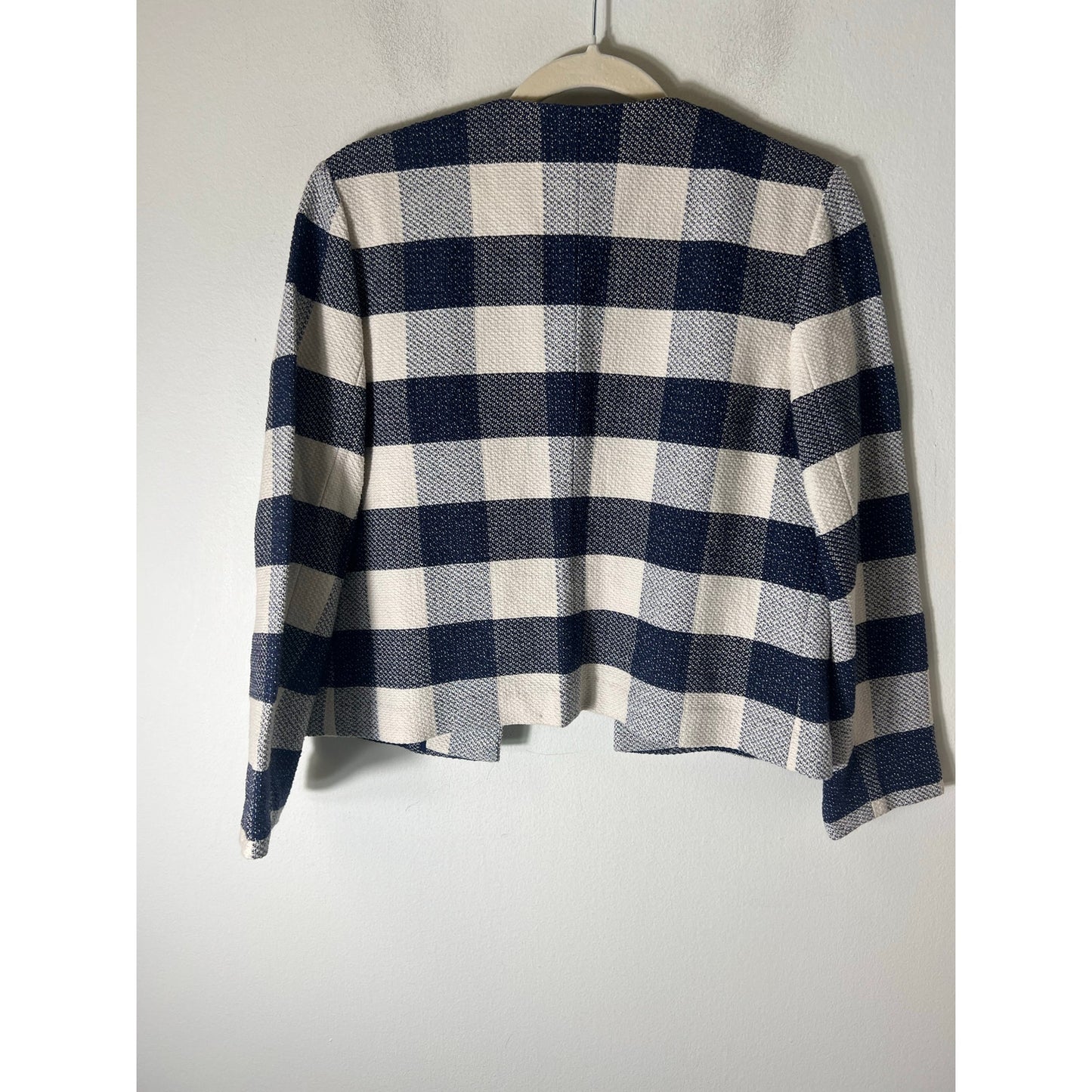 Ann Taylor Navy and White Large Check Long Sleeve Cotton Jacket Sz 8