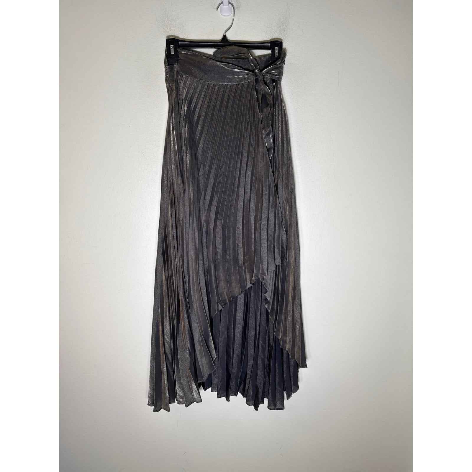 DO + BE Metallic Silver Long Pleated Wrap Skirt Sz S