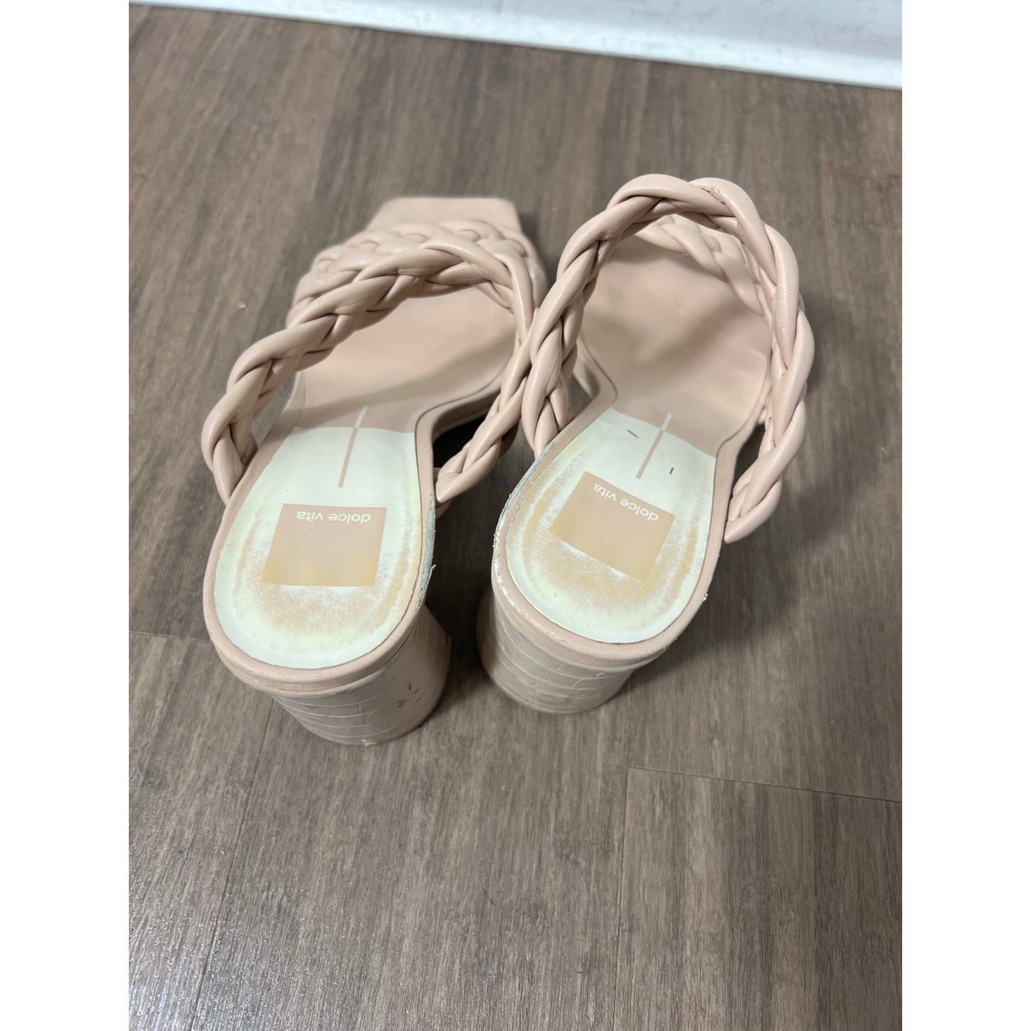 Dolce Vita Beige Braided Two Strap Sandals With Chunky Heel Sz 9.5