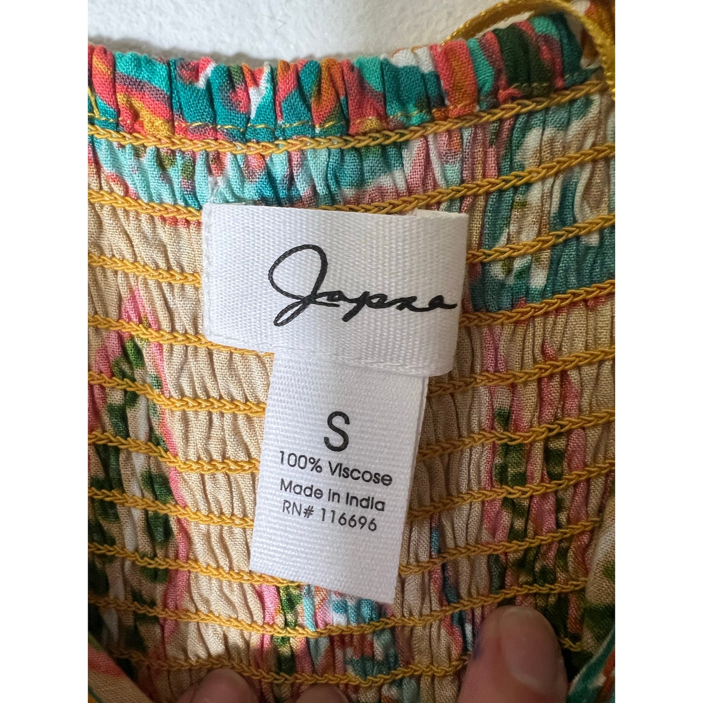 Japna Yellow and Teal Palm Spaghetti Strap Maxi Dress Sz S