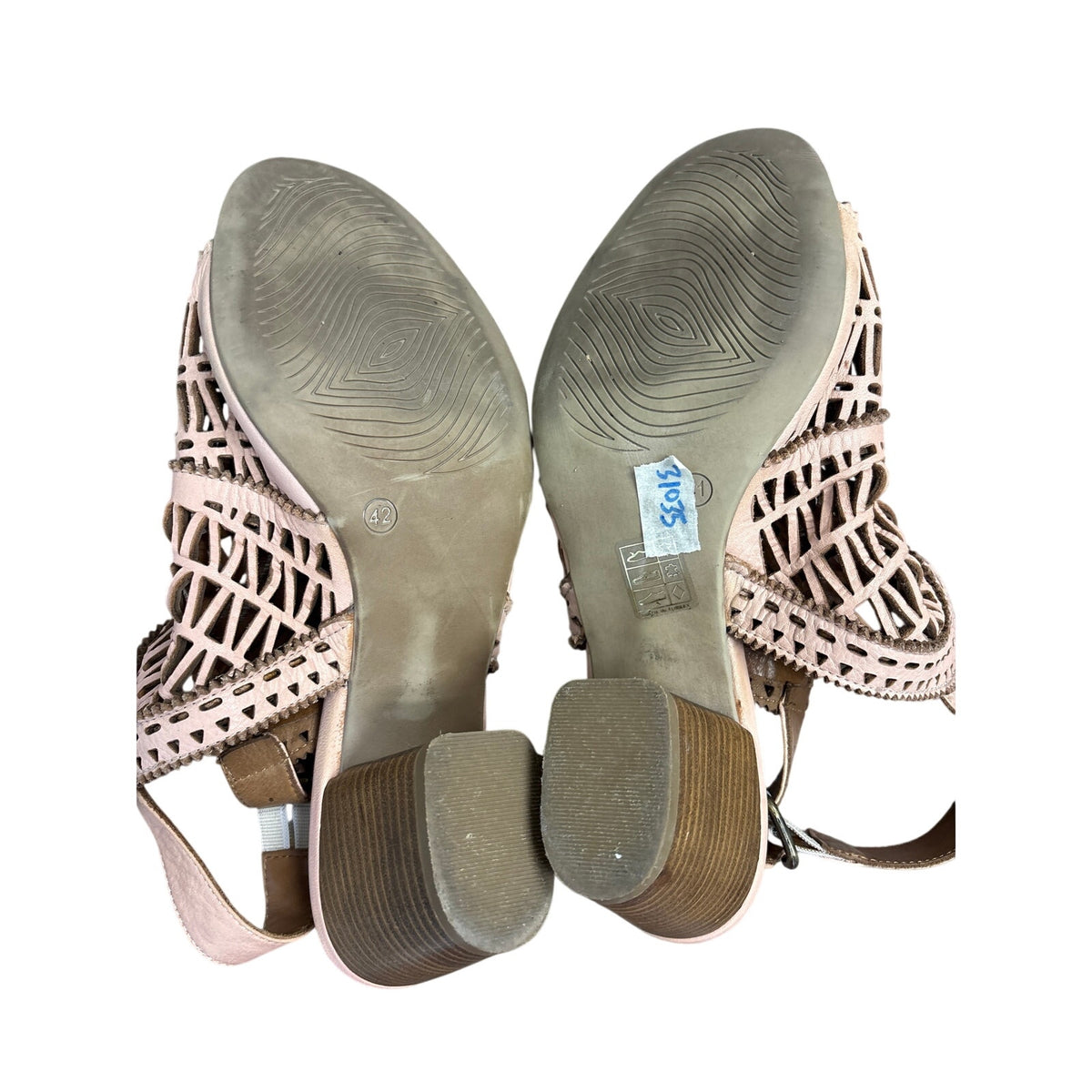 Bueno Light Brown Laser Cut Block Heel Sandals Sz 41 (10.5)