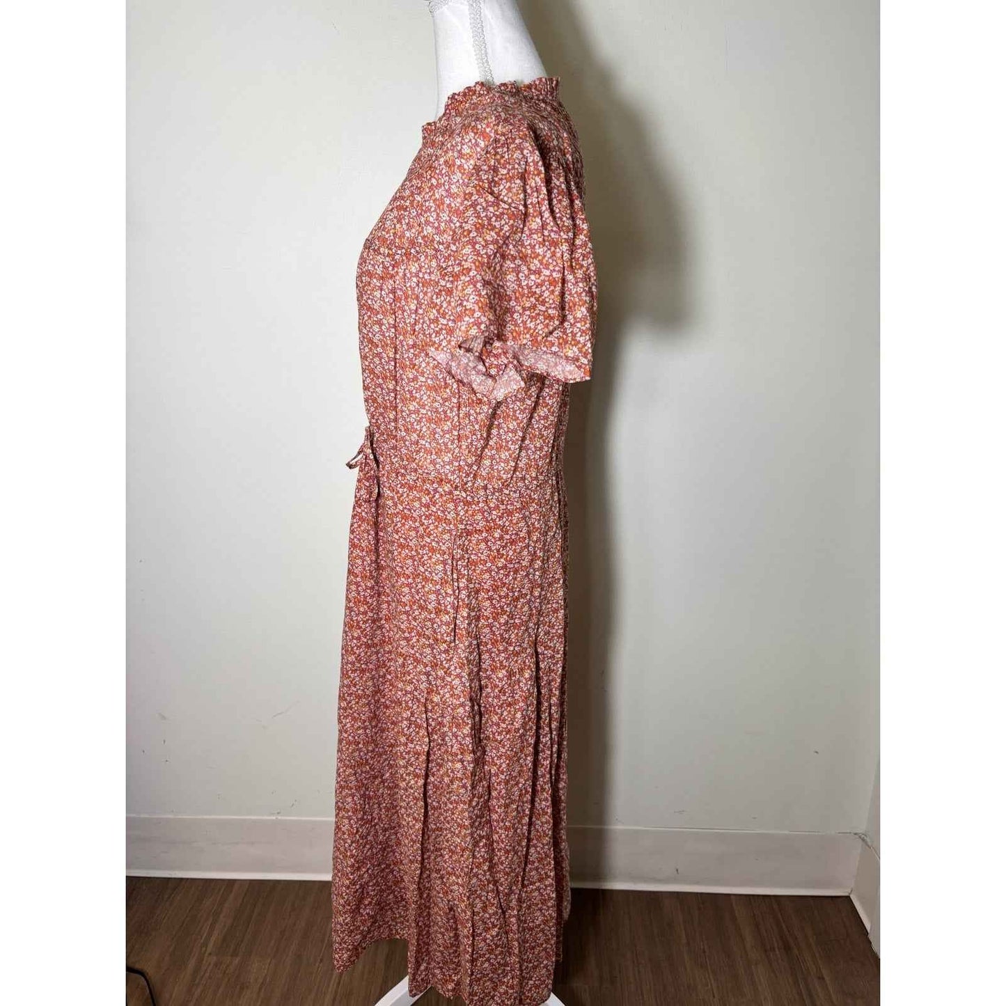 Travota Orange, yellow Floral Maxi Flutter Sleeve Dress Sz M