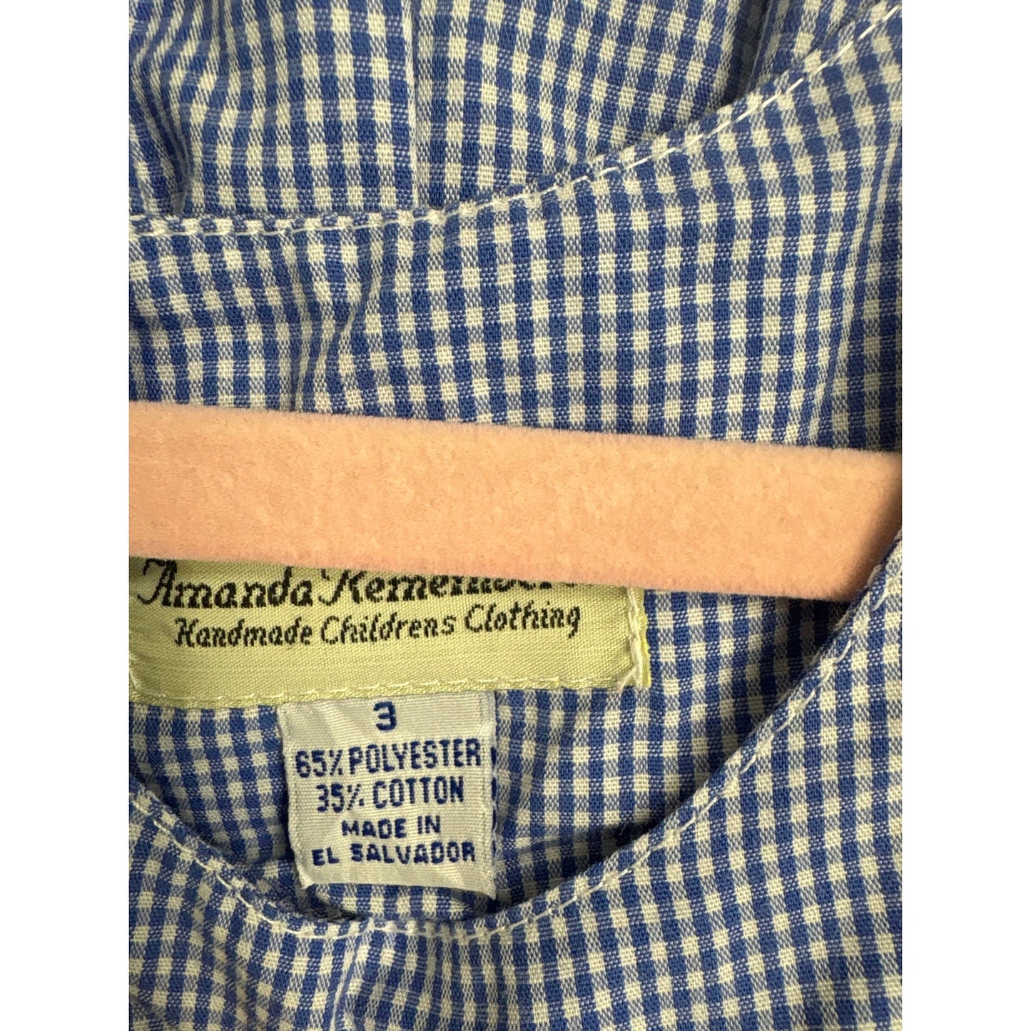 Girls Vintage Amanda Remembered Blue and White Check Smocked Santa Dress Sz 3