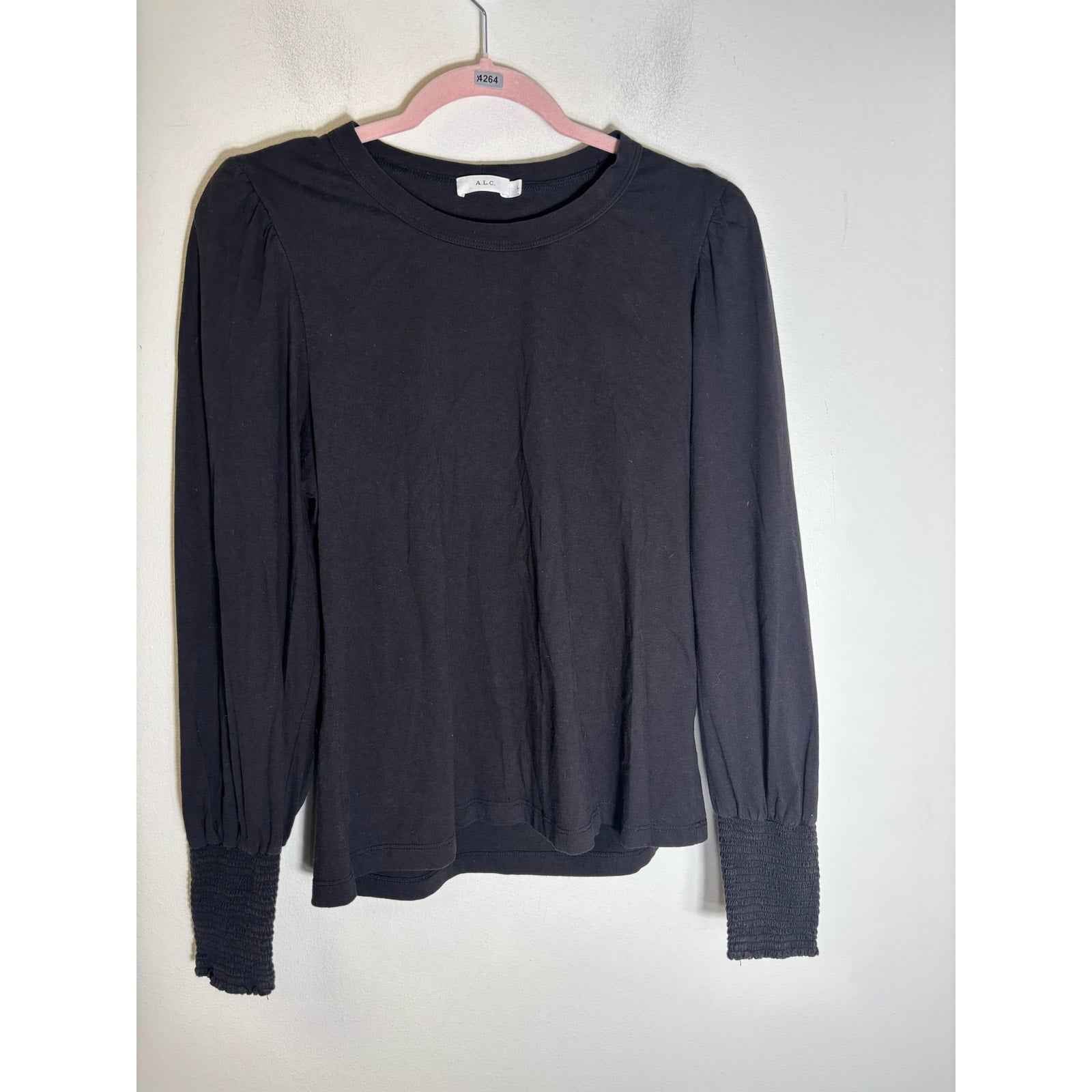 A.L.C. Black Cotton Long Sleeve Smocked Cuff Sz L