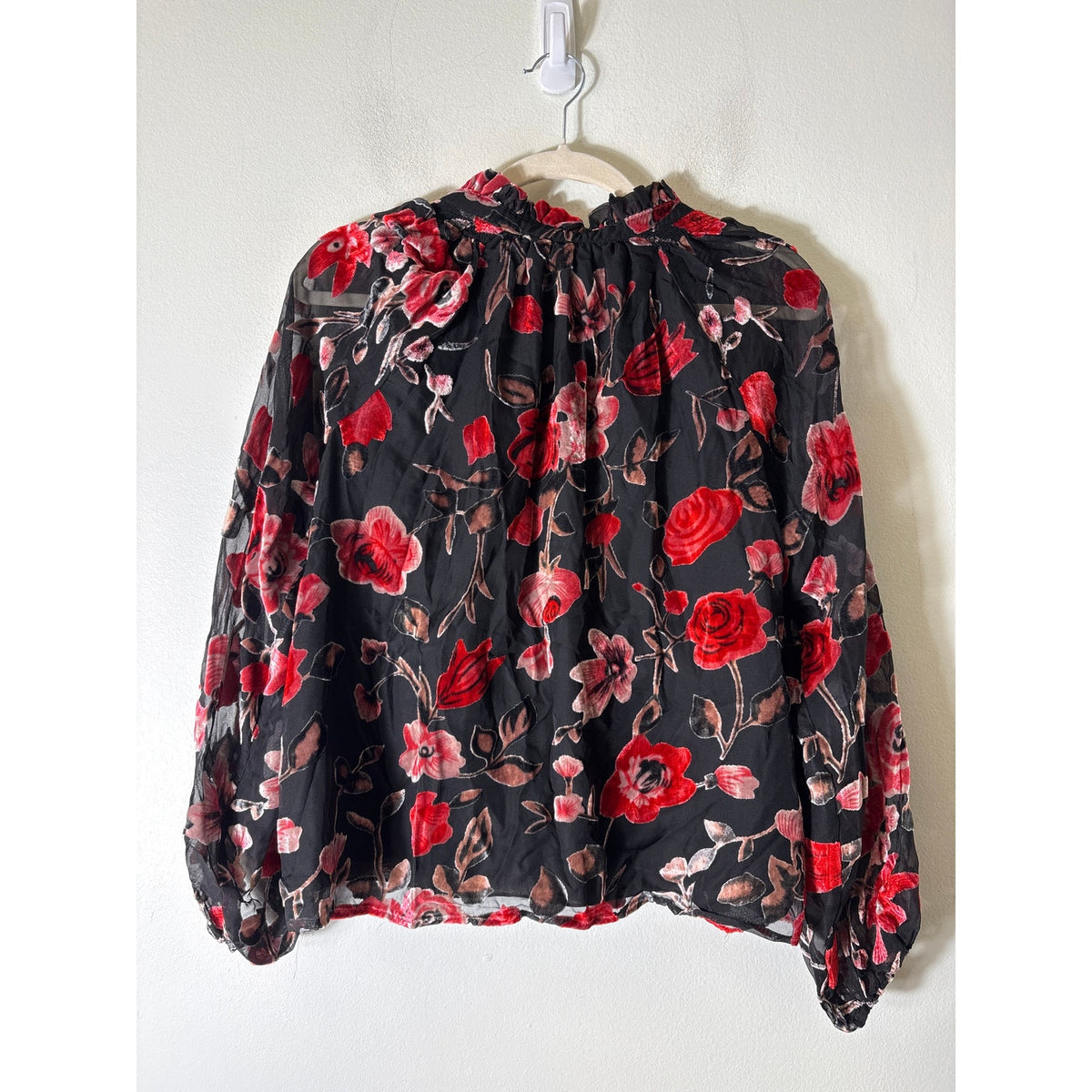 Fate Black Mesh With Velvet Roses Blouse Sz S