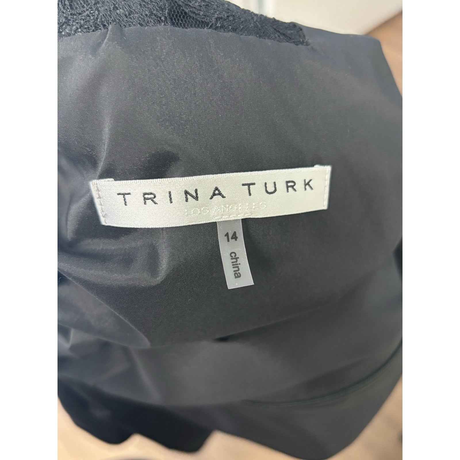 Trina Turk Black Cocktail Dress W Back Lace Inset Sz 12