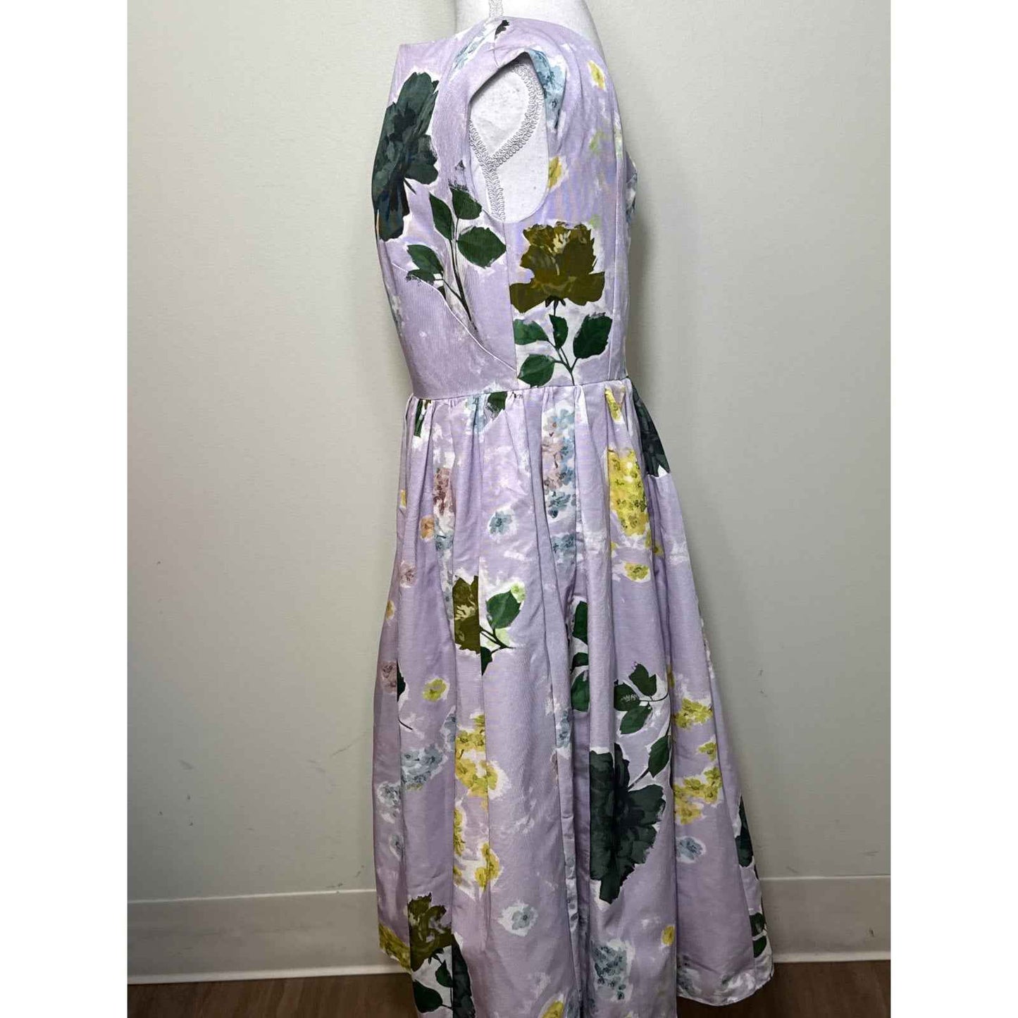 NWT Erdem "Margot Floral Lilac" Boat Neck Fully Skirt Midi Dress Sz 12