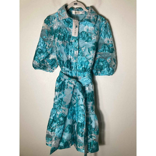 NWT Gingham & Heels Glazer Aqua Jacquard Dress Sz 8