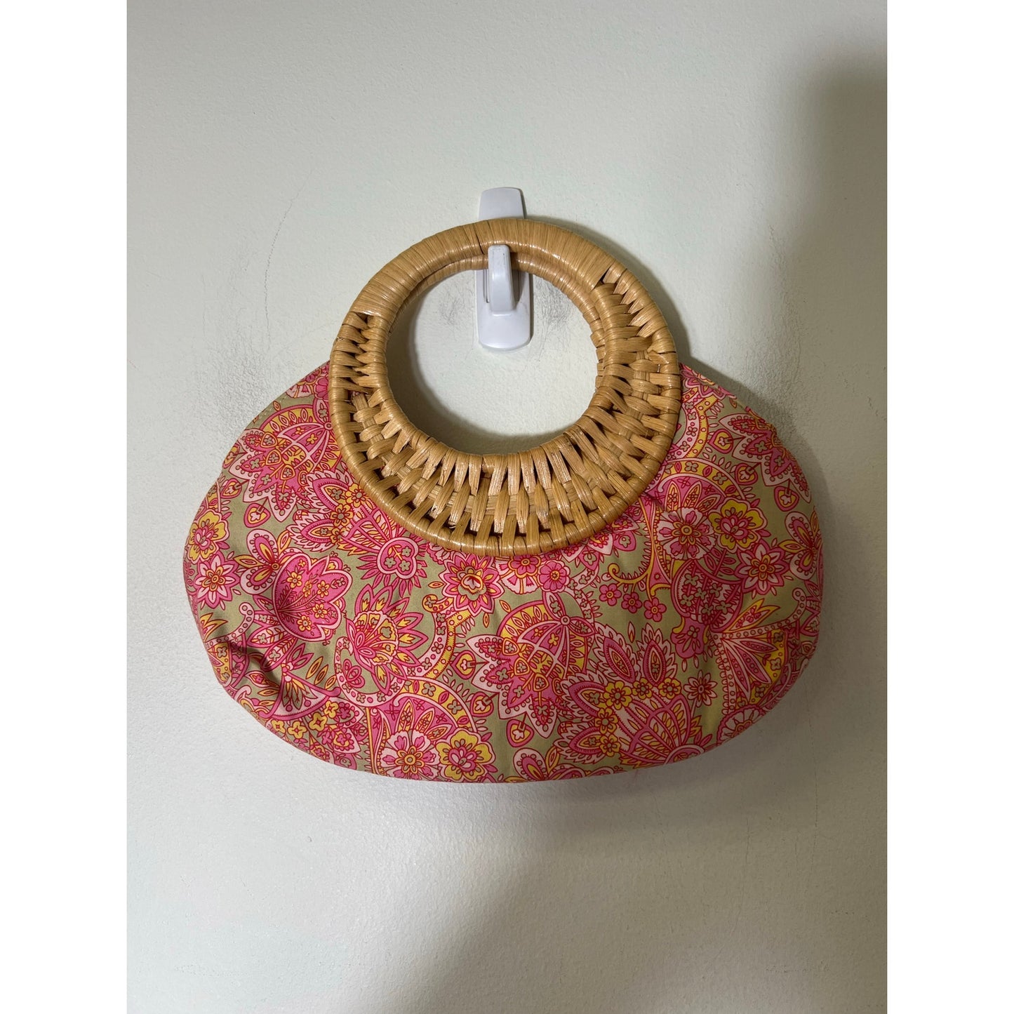 Rampage Pink Paisley Wooden Handle Hobo Bag