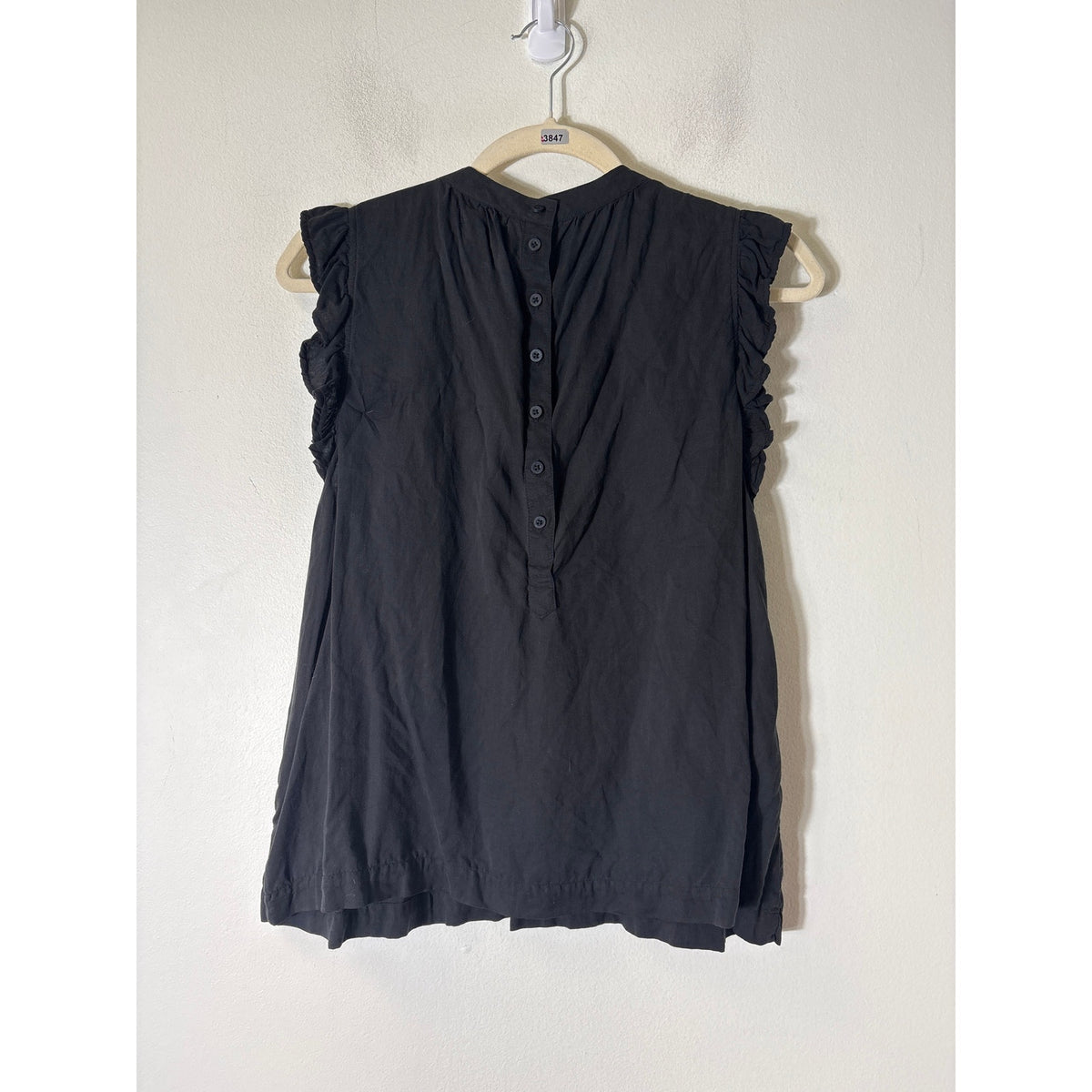 Bella Dahl Black Flutter Sleeve Button Back Top Sz L