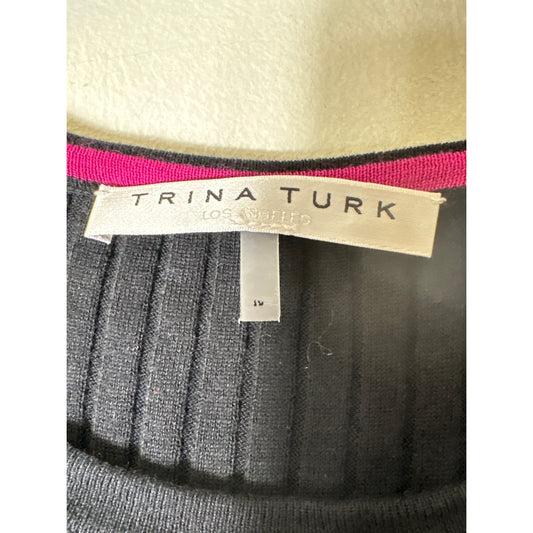Trina Turk Black White Stripe Short Sleeve Knit Sweater Sz S