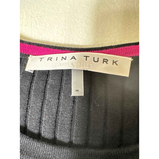 Trina Turk Black White Stripe Short Sleeve Knit Sweater Sz S