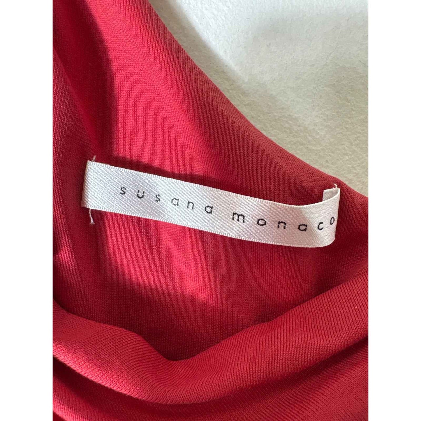 Susana Monaco Red One Shoulder Blouson Ruched Knee Length Dress Sz S