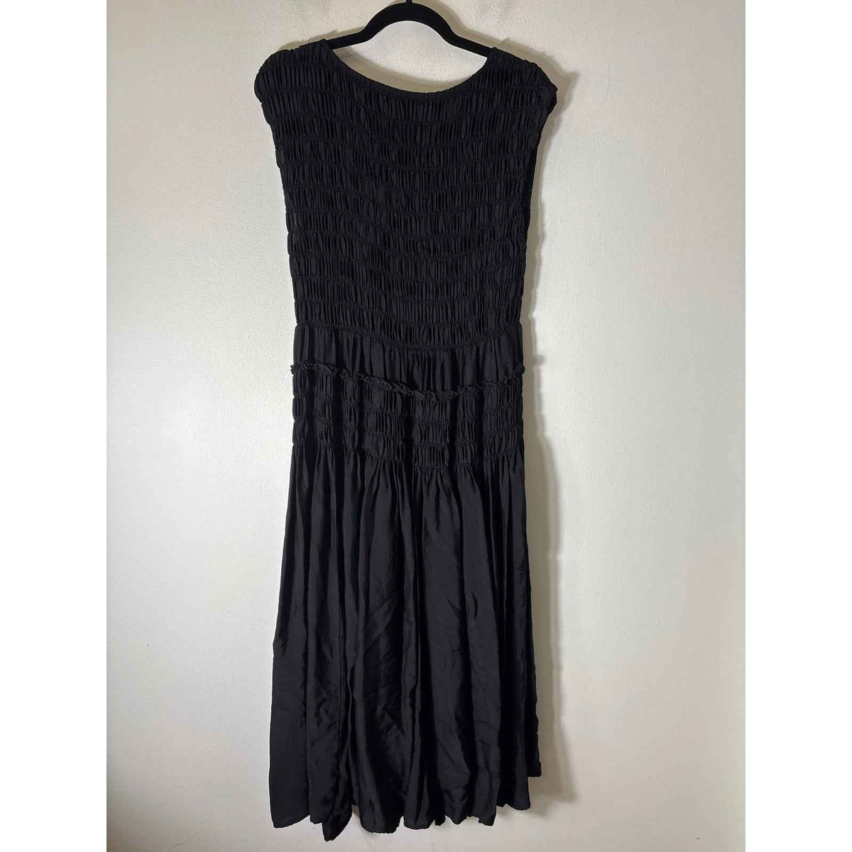 J. Crew Black Smocked Sleeveless A-Line Midi Dress Sz L