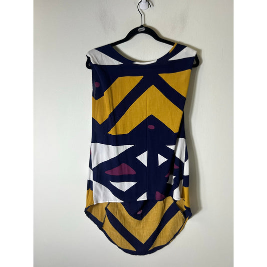 Belle Kazan Navy Yellow Sleeveless Tunic Sz S