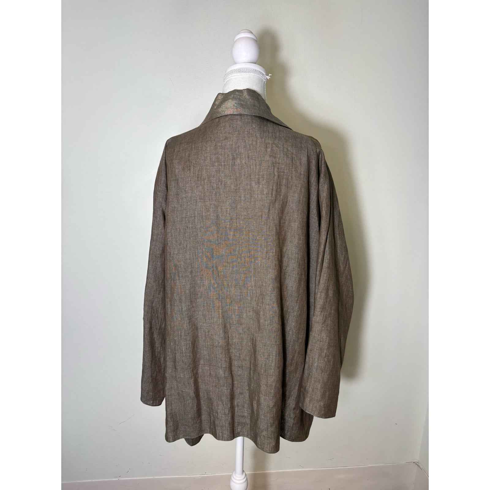 NWT Shamask Dark Taupe Metallic Open Front Shirt Style Cardigan Sz 3