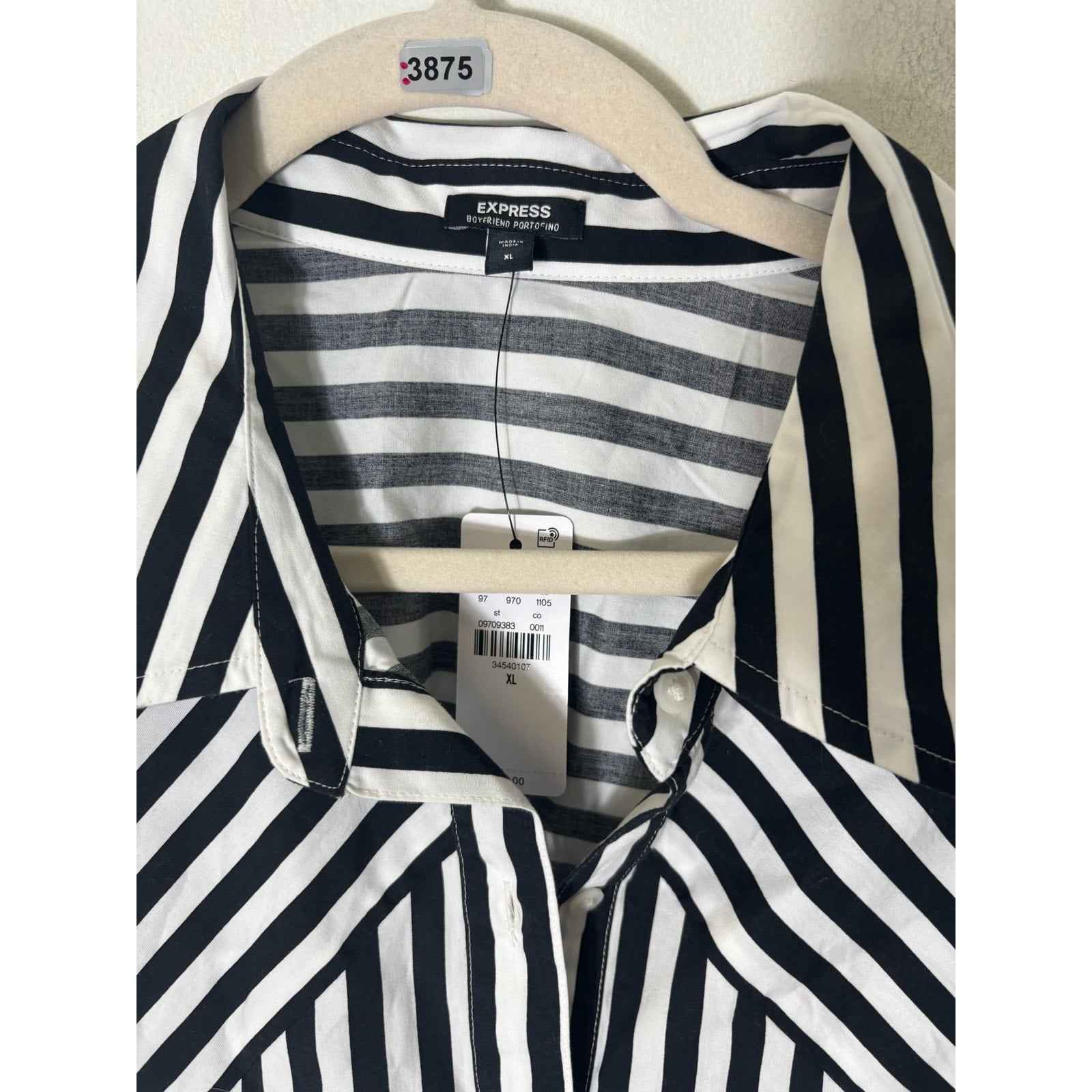 NWT Express Black and White Stripe Boyfriend Shirt Sz XL