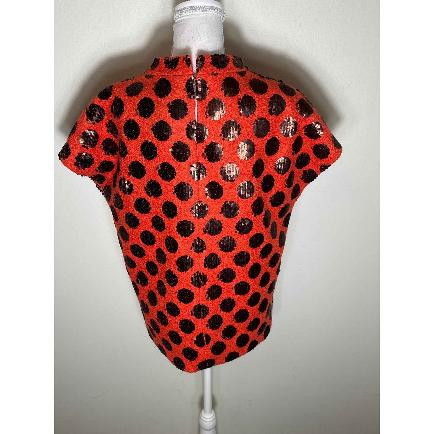 Ann Mashburn Orange W Brown Sequin Polka Dot Sweater Top Sz S