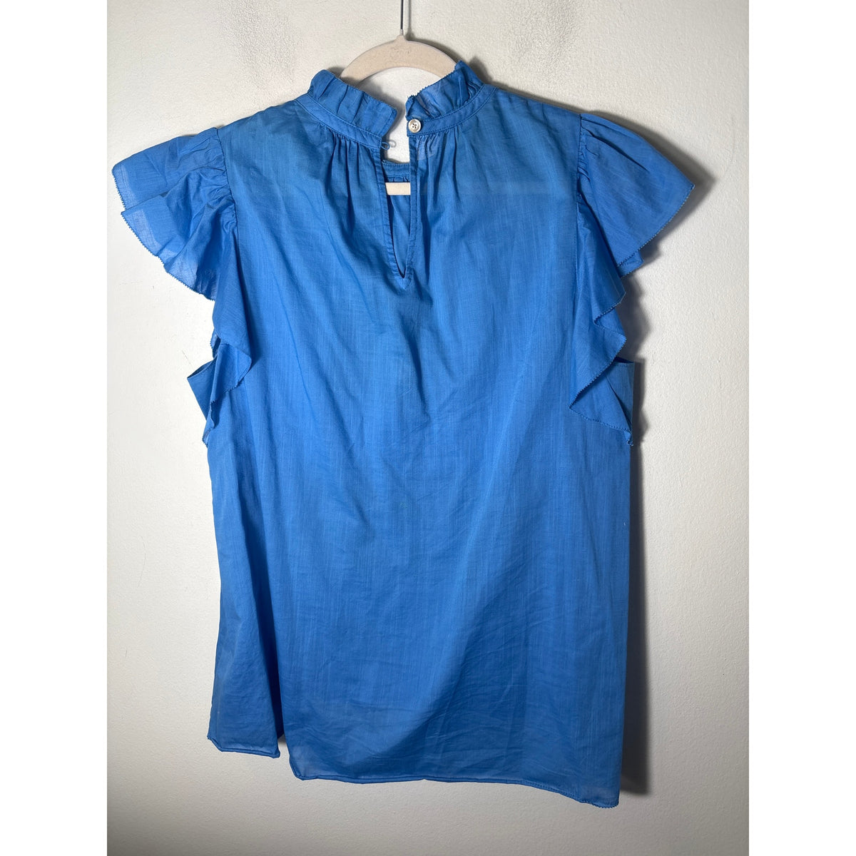 Kate Spade Cobalt Blue Flutter Sleeve Cotton Shirt Sz L