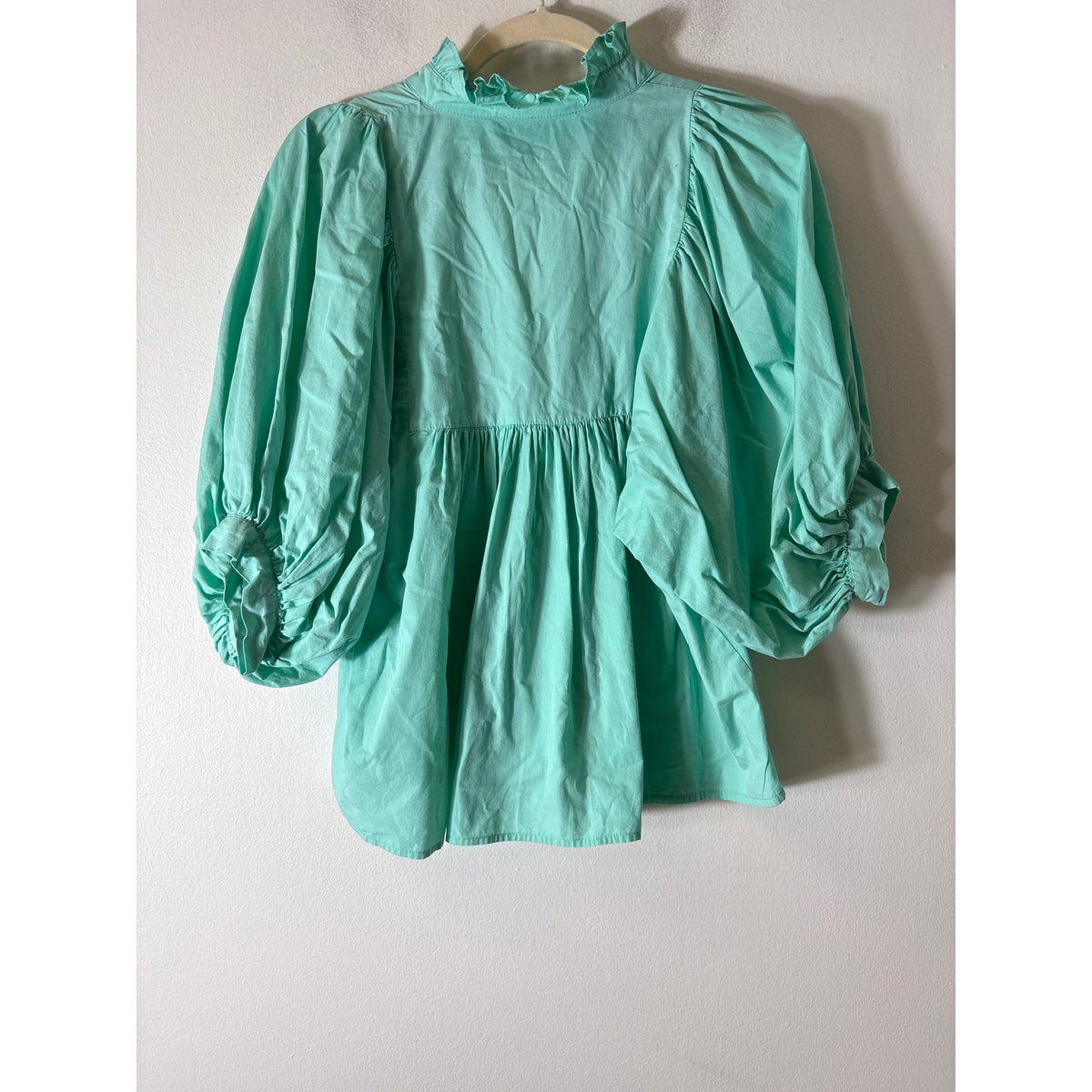 Never A Wallflower Mint Green 3/4 Puff Sleeve Cotton Top Sz M