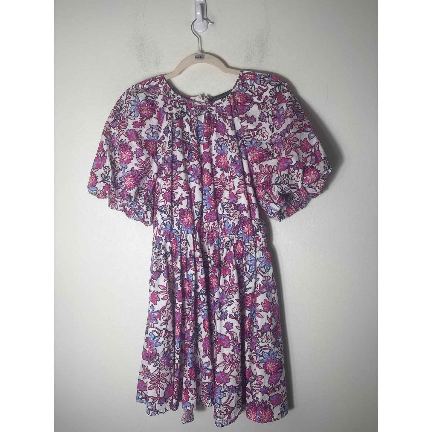 French Connection Purple Floral Puff Sleeve Knee Length Dress Sz XS