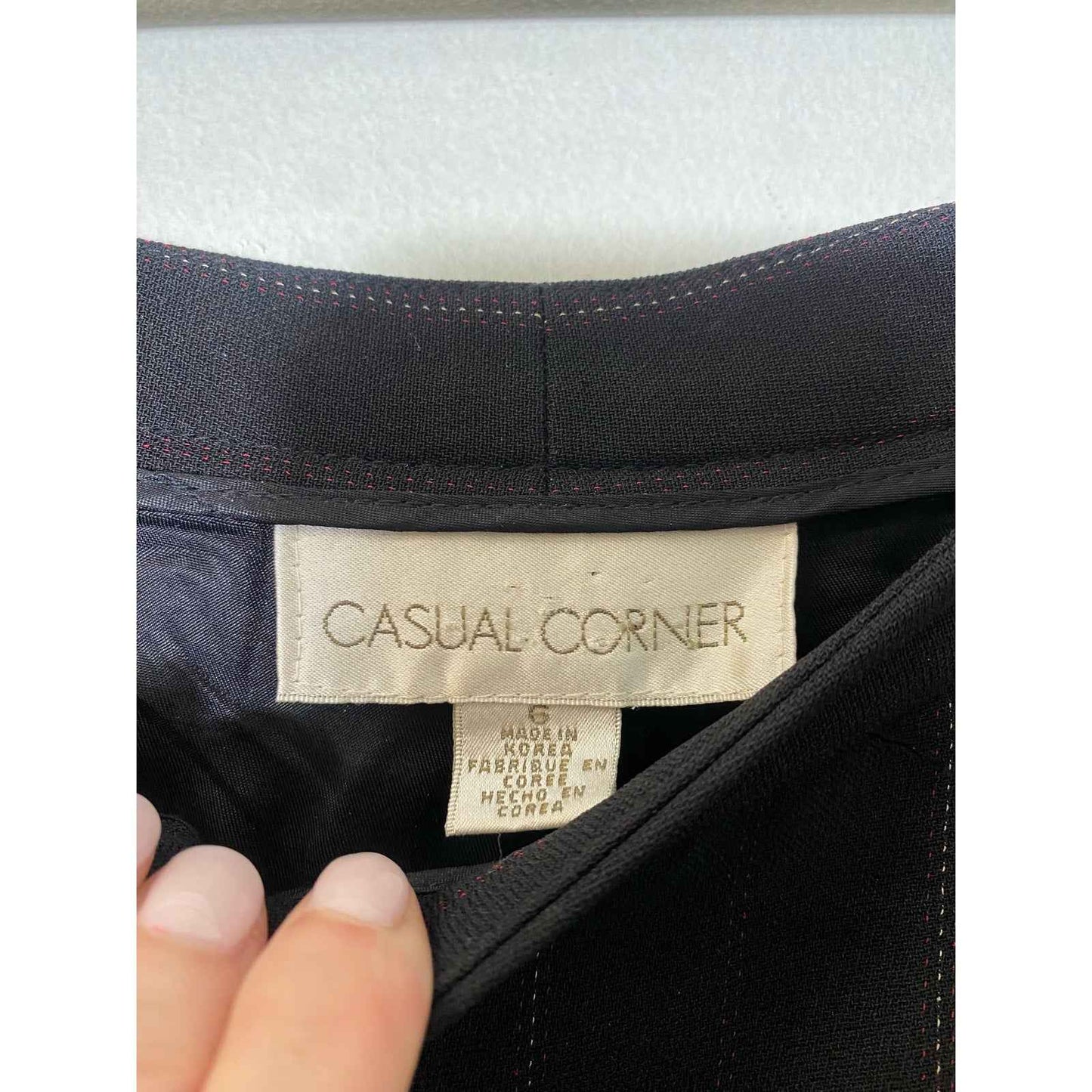 Casual Corner Black Wide Leg Small Stripes Slacks Front Zipper Sz 6