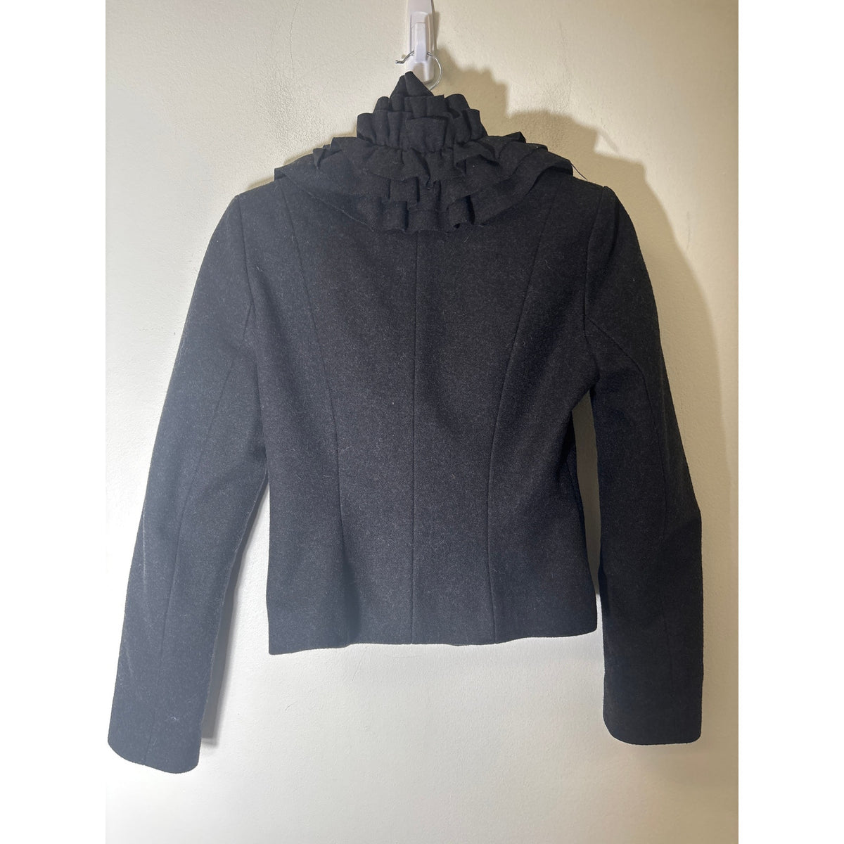 Topshop Black Wool Long Sleeve Cropped Fitted Jacket Sz 2