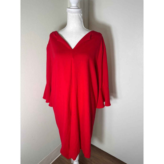 Joan Vass Red 3/4 Sleeve Knee Length Shift Dress Sz 2X