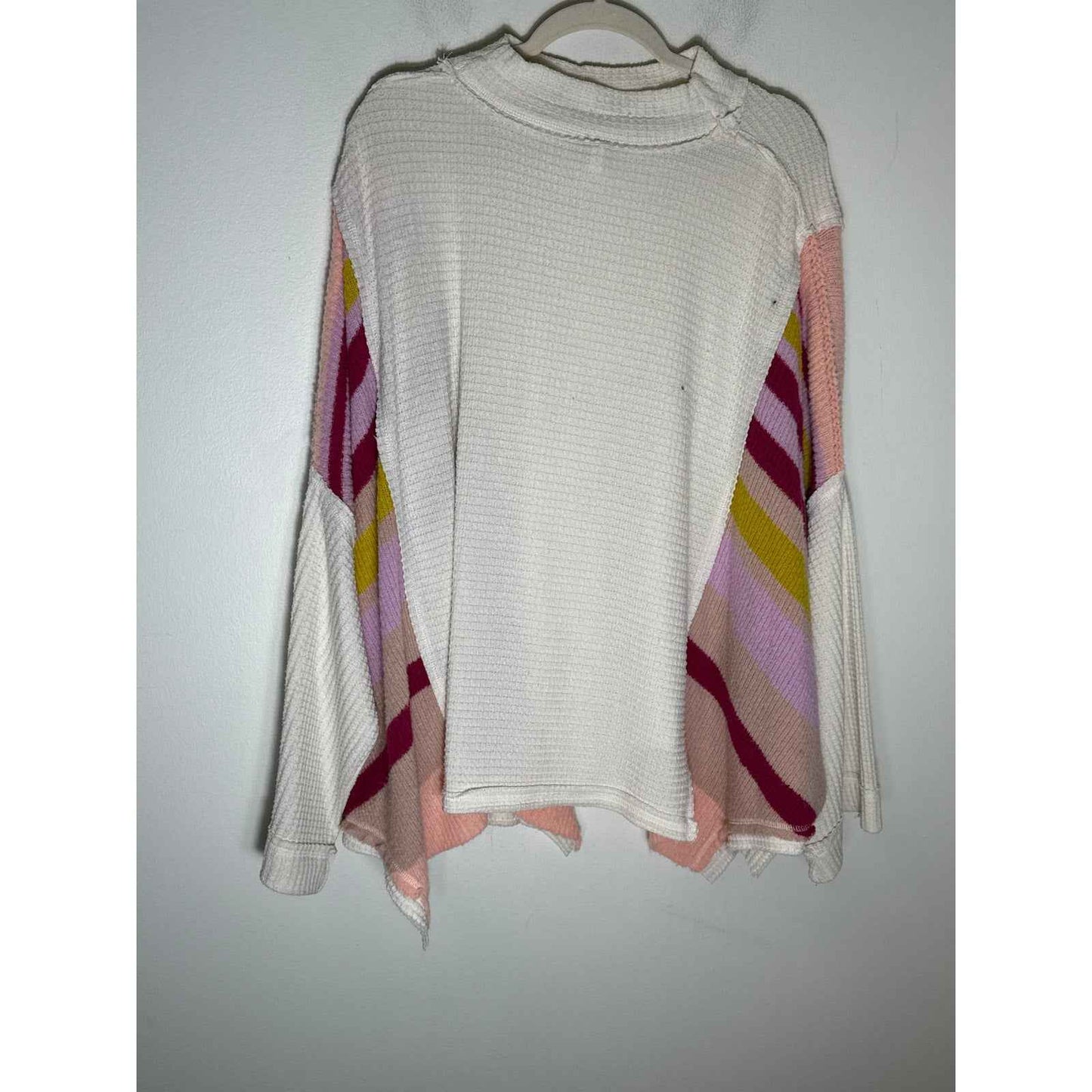 Free People Mixed Media Waffle Knit and Sweater Swing Top Sz M