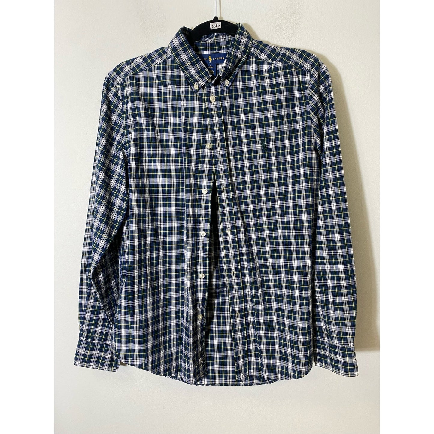 Boy's Ralph Lauren Blue Green Plaid Button Up Sz XL