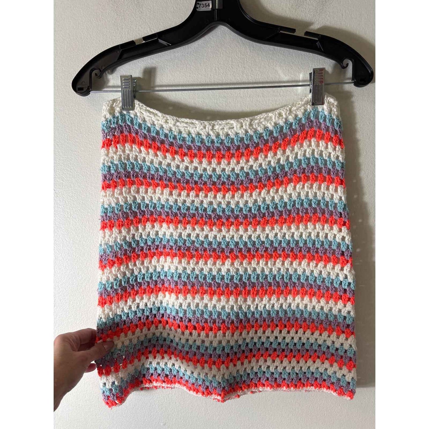 Self Contrast Anthropologie Orange Teal Crochet Mini Skirt Sz XS