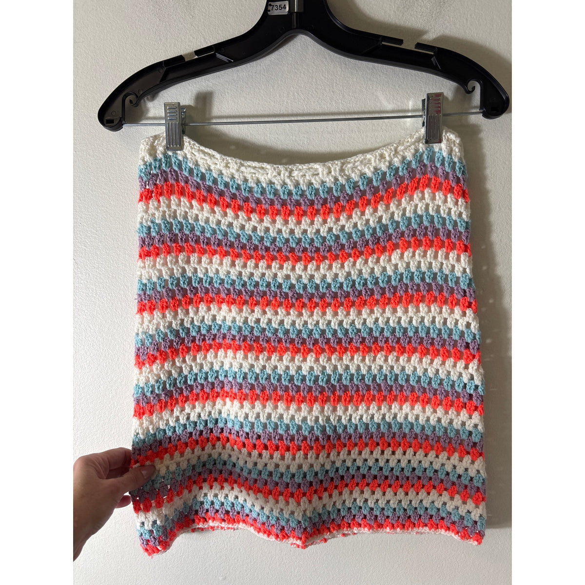 Self Contrast Anthropologie Orange Teal Crochet Mini Skirt Sz XS