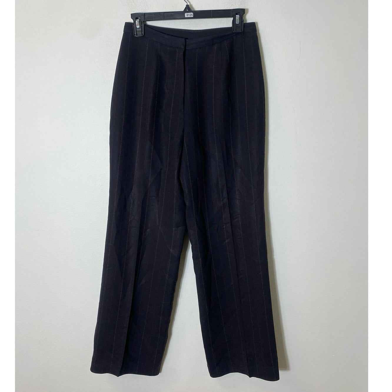 Casual Corner Black Wide Leg Small Stripes Slacks Front Zipper Sz 6