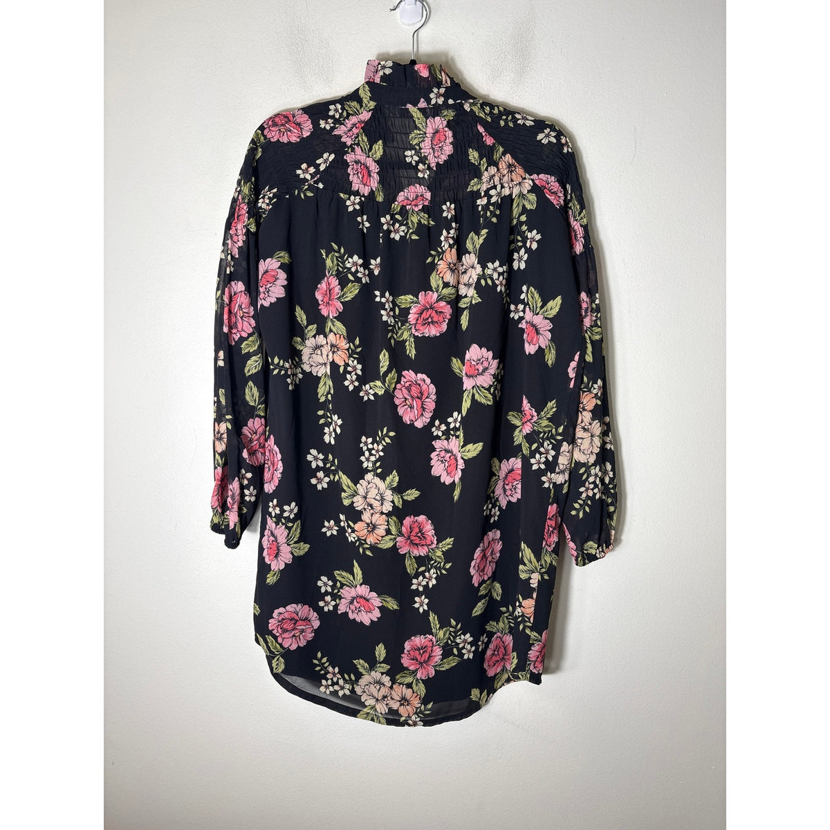 Yumi Kim Black Floral Long Sleeve Mini Shift Dress Sz S