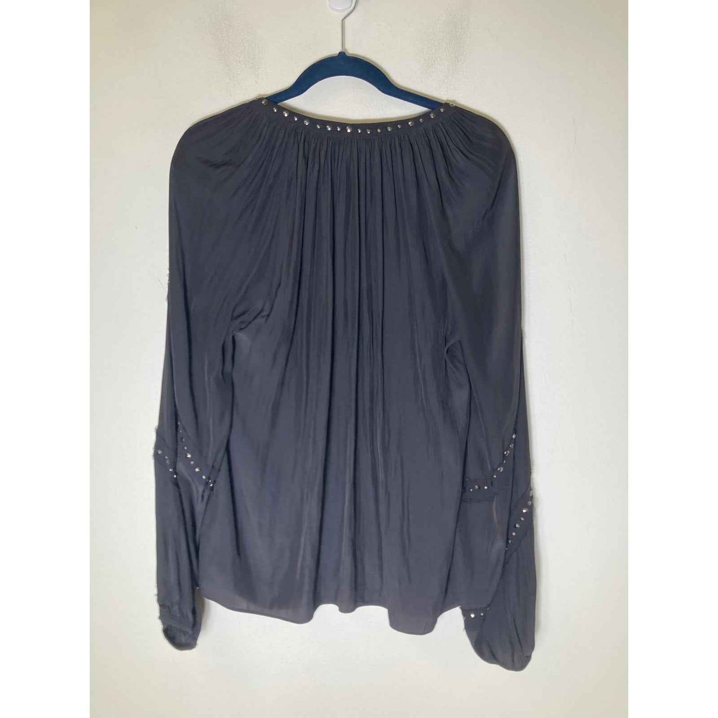 Ramy Brook Black Silk Blend Studded Blouse Sz M