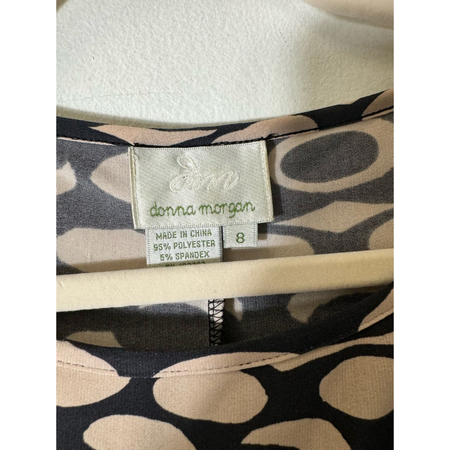 Donna Morgan Tan Black Short Sleeve Knee Length Dress Sz 8
