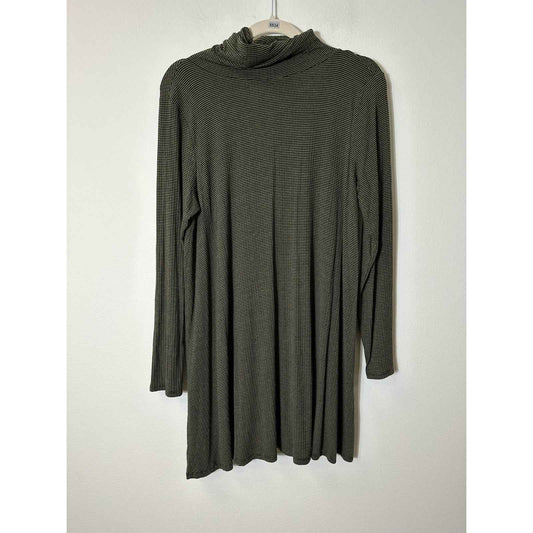 Love In Green Striped Jersey Turtleneck Dress Sz M