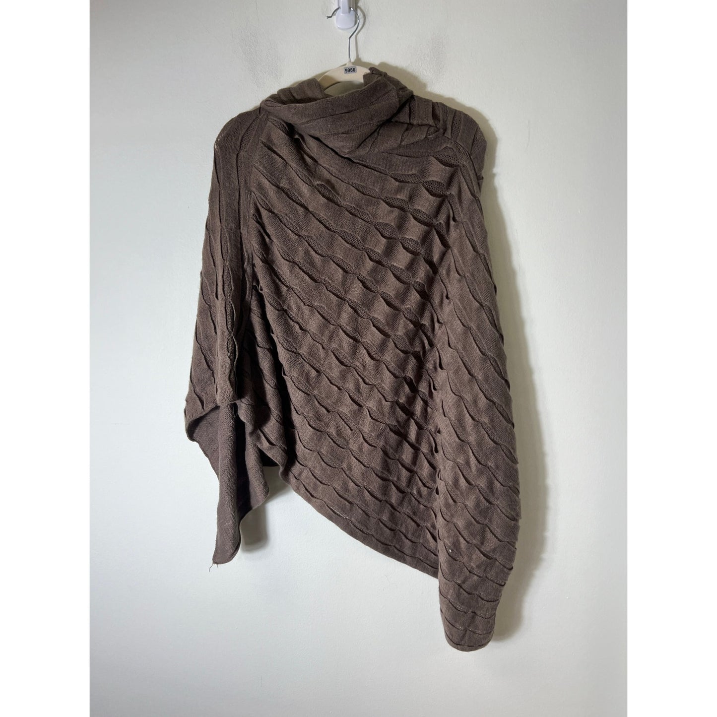 Elle Tian Brown Cowl Neck Poncho Sweater Sz One Size