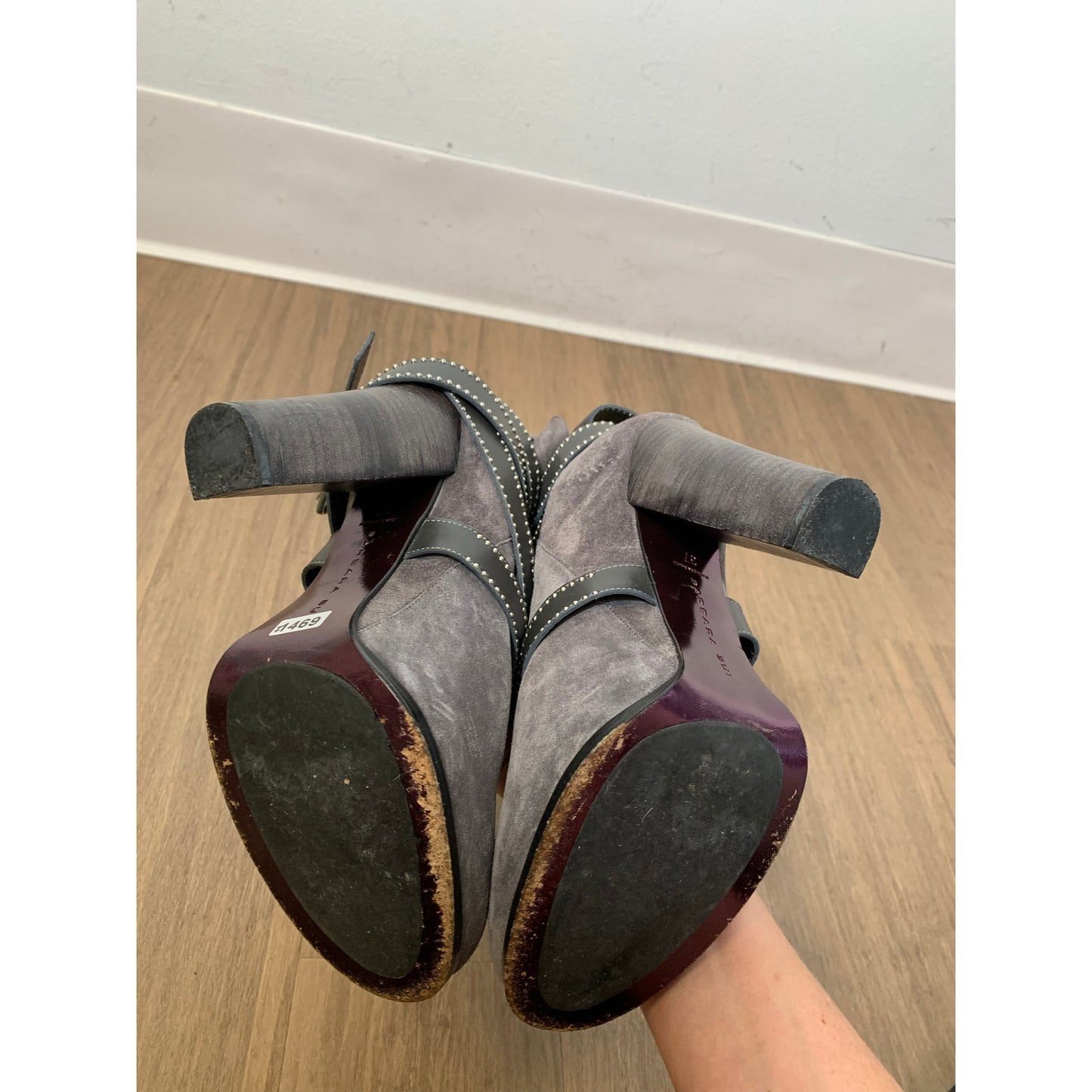 Barbara Bui Gray Suede Studded Strap Wrapped Boot Sz 37 (6.5)