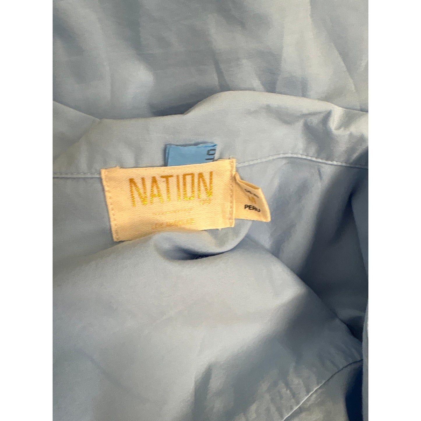 Nation Light Blue V Neck Button Up Cotton Shirt Dress Sz M
