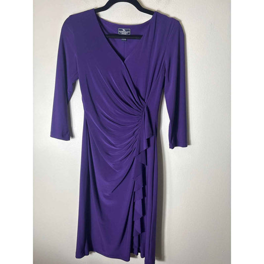 American Living Dress Dark Purple Ruched Long Sleeve Midi Dress Sz 4