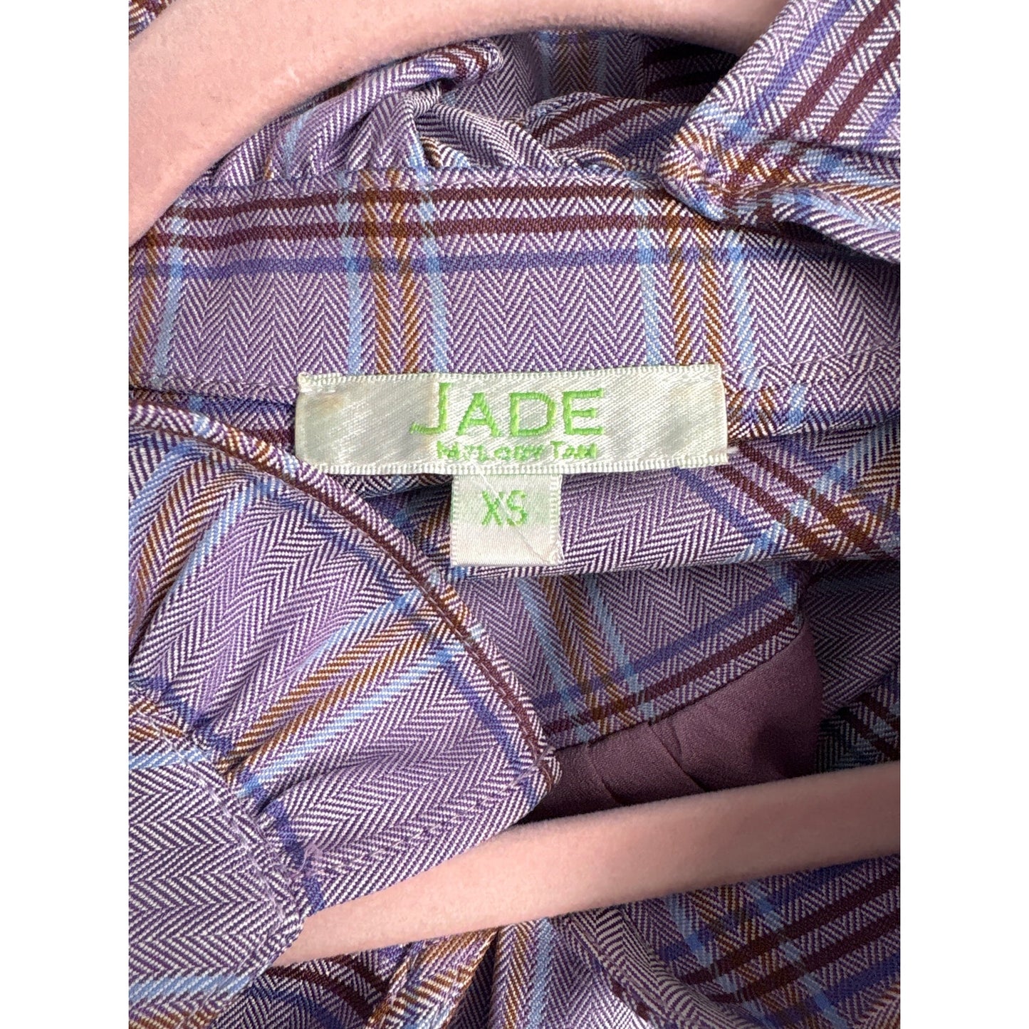 Jade Puprle Plaid Ruffle Neckline Mini Dress Sz XS