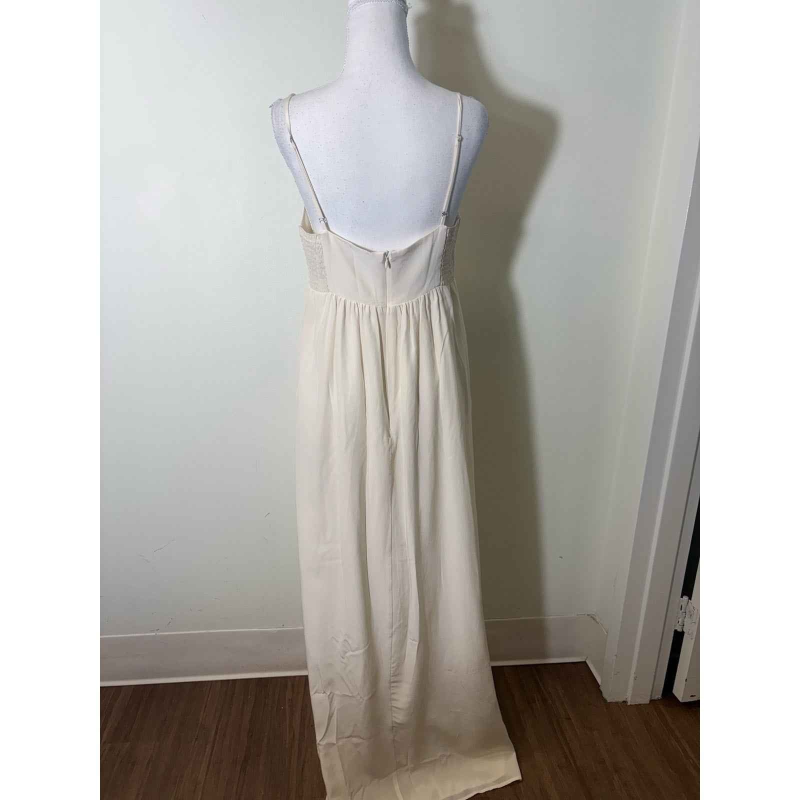 Amanda Uprichard Ivory Silk Spaghetti Strap Maxi Dress Sz L
