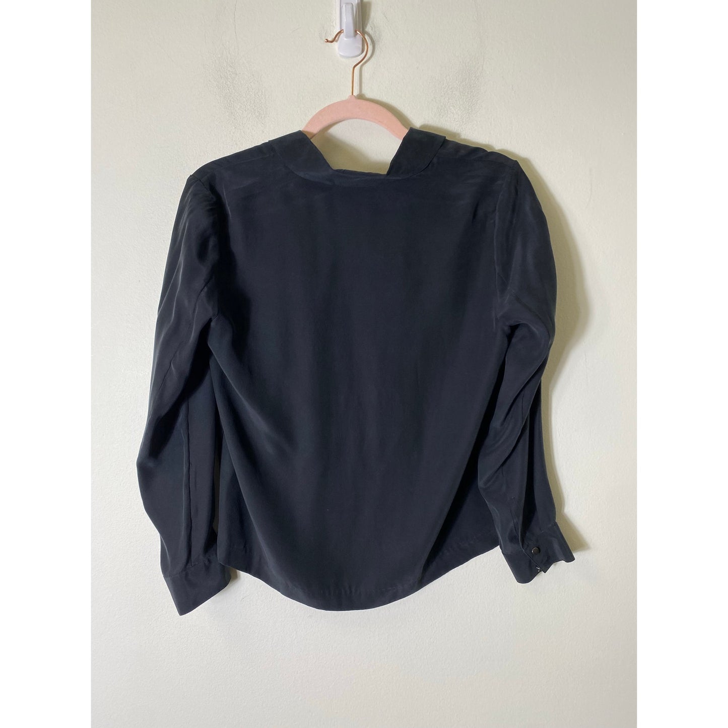 Go Silk Black Long SLeeve V Neck Silk Blouse Sz XS