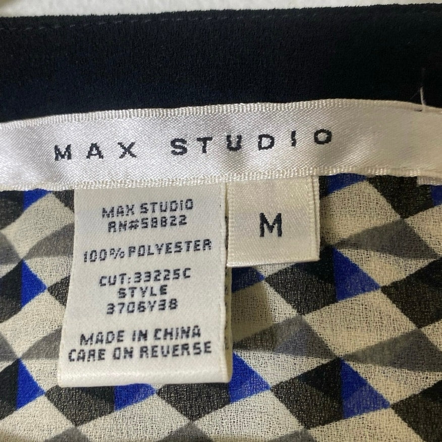 Max Studio Cream Black Button Up Sheer Blouse Sz M